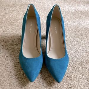 Marc Fisher teal blue Viviene block heel pump